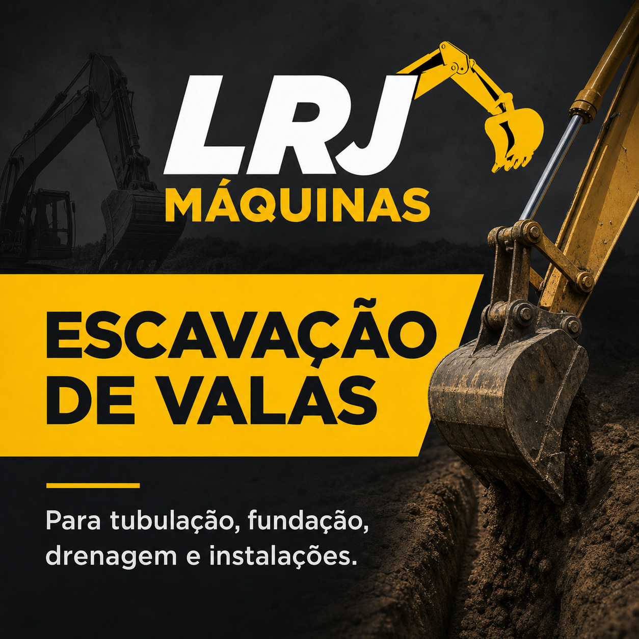 Arte do serviço de escavação de valas da LRJ Máquinas