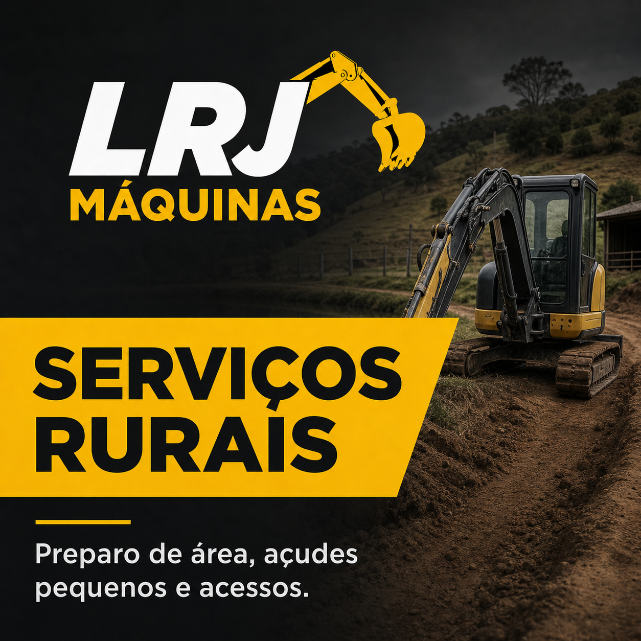 Arte do serviço rural com mini escavadeira da LRJ Máquinas