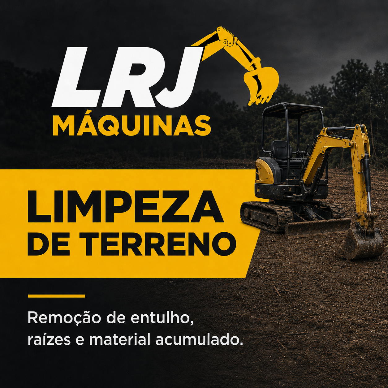 Arte do serviço de limpeza de terreno da LRJ Máquinas